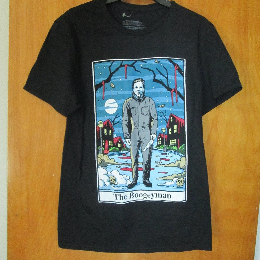 Michael Myers The Boogeyman Tarot Card Halloween Graphic Black Tee T Shirt Top S